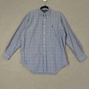 Ralph Lauren Yarmouth Shirt Cotton Button Sz 16.5 Down Blue Green Check